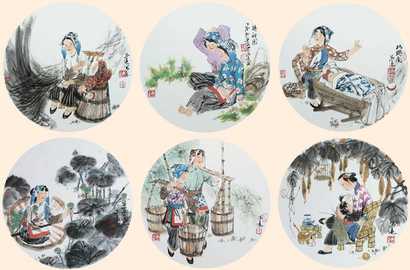 冯远 江南民俗 圆光卡纸